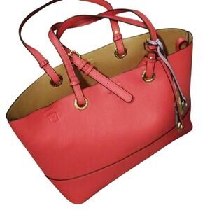 Calvin Klein reversible coral and tan purse‎ bag
